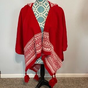 Simply Noelle Hooded Wrap Cardigan Swiss Alps Red One Size Fits Most